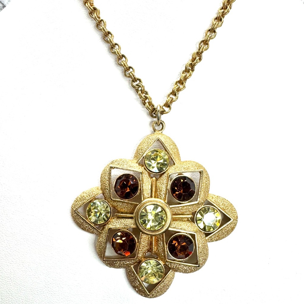 SARAH COVENTRY Vintage “Starburst" Peridot & Topaz Crystal Pendant Necklace - Picture 9 of 13